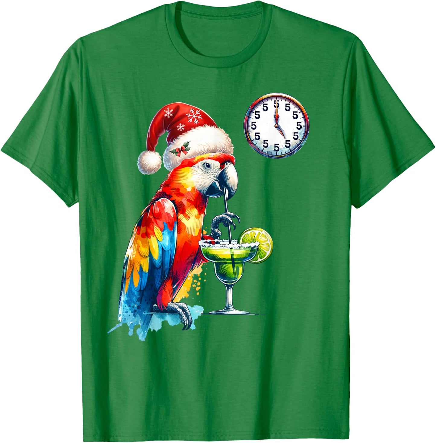 Always 5 Oclock Parrot Drinking Margarita Christmas T-Shirt - T-Shirt | Irish Green
