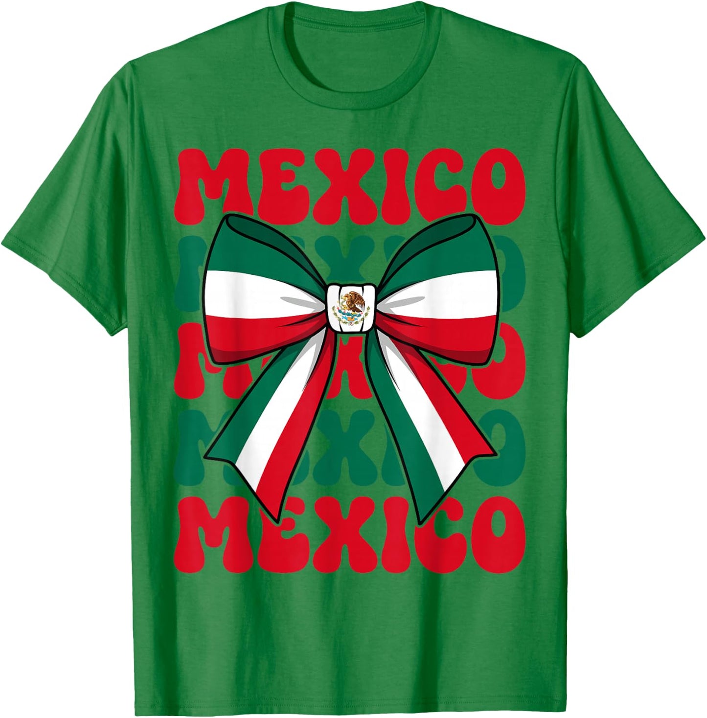 Mexico Coquette Bow Mexico Flag Cute Retro Mexican Girl T-Shirt - T-Shirt | Irish Green