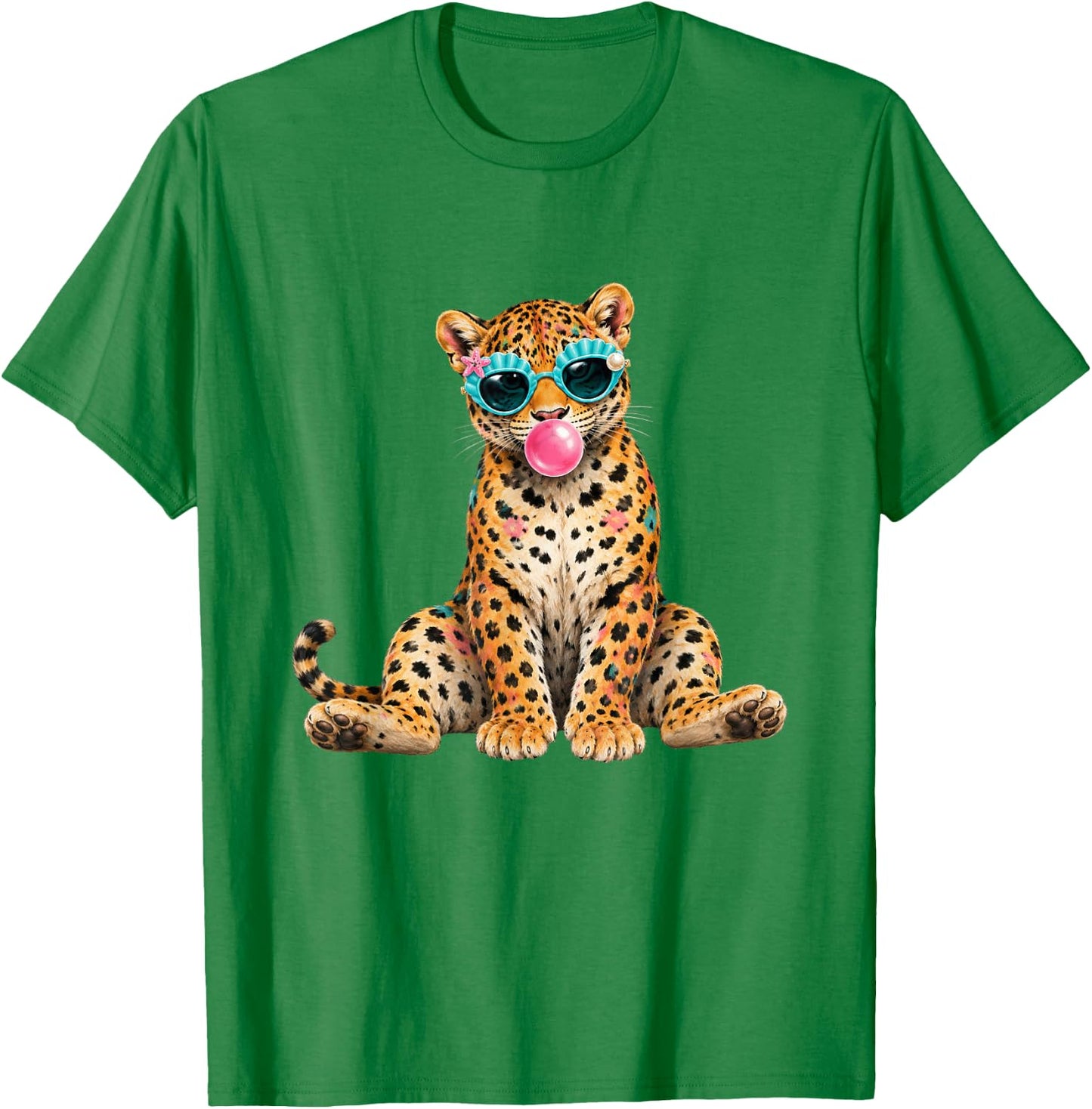 Summer Vibes Beach Vacation Leopard Blowing Bubble Gum T-Shirt - T-Shirt | Irish Green