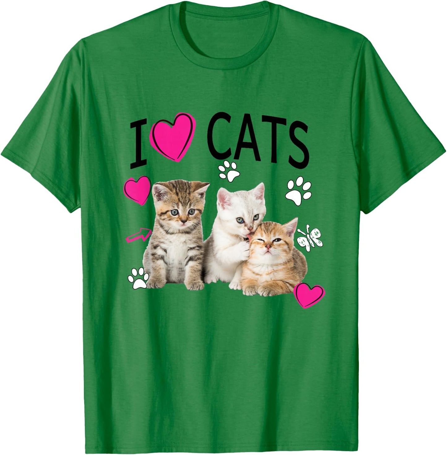 Cat Lover Cute I Love Cats Kittens Hearts Paws Gift T-Shirt - T-Shirt | Irish Green