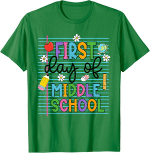 First Day of Middle School Flowers Funny Back to School T-Shirt - T-Shirt | Irish Green