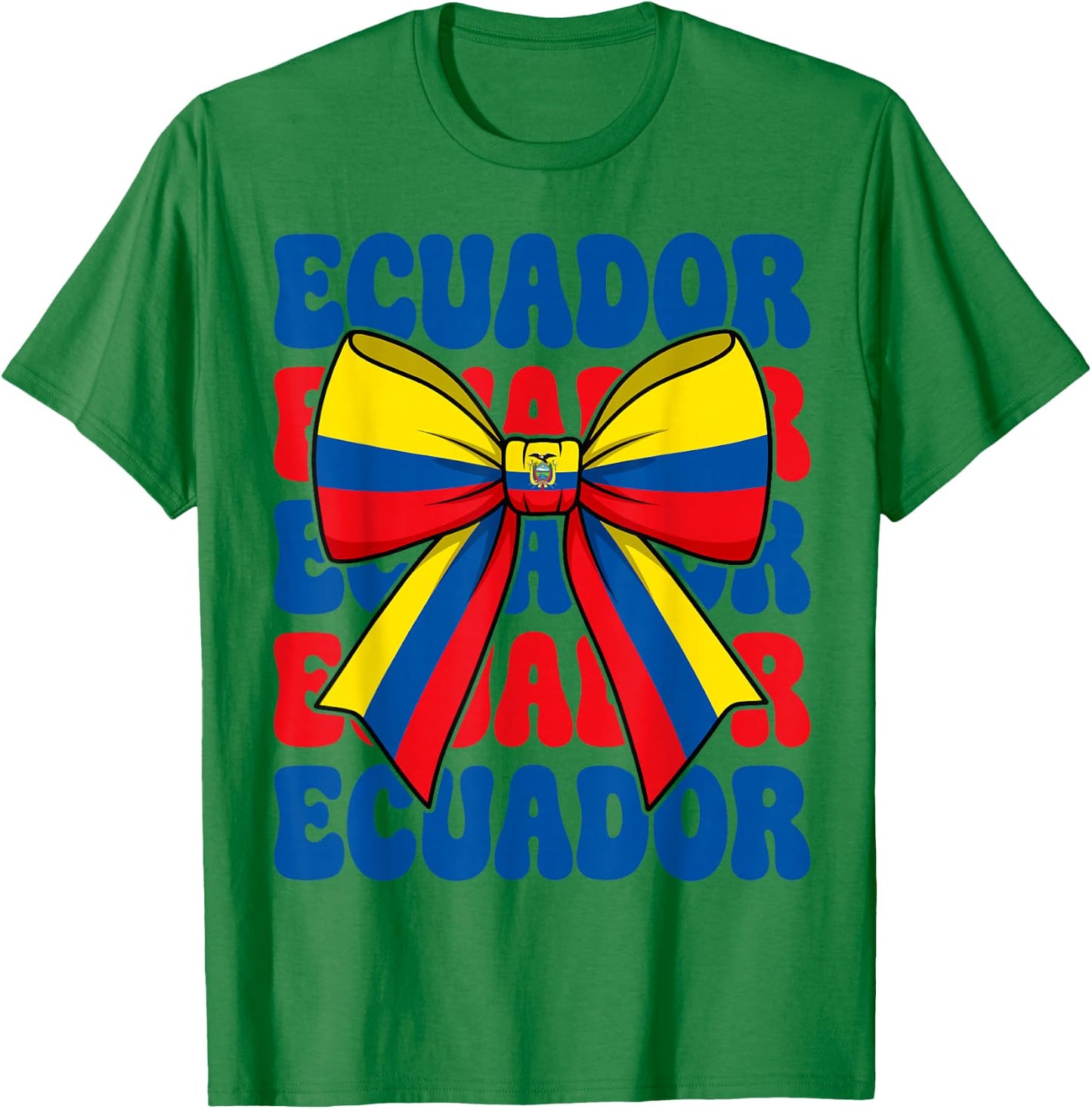 Ecuador Flag Coquette Bow Cute Retro Groovy Ecuadorian Girl T-Shirt - T-Shirt | Irish Green