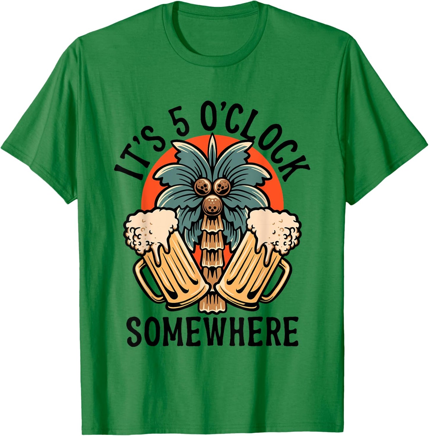 It's 5 O'Clock Somewhere Funny Day Drinking Beer Tattoo T-Shirt - T-Shirt | Irish Green