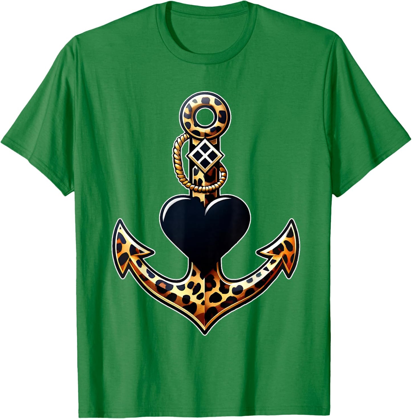 Leopard Anchor Heart Nautical Sailing Beach Captain Women T-Shirt - T-Shirt | Irish Green