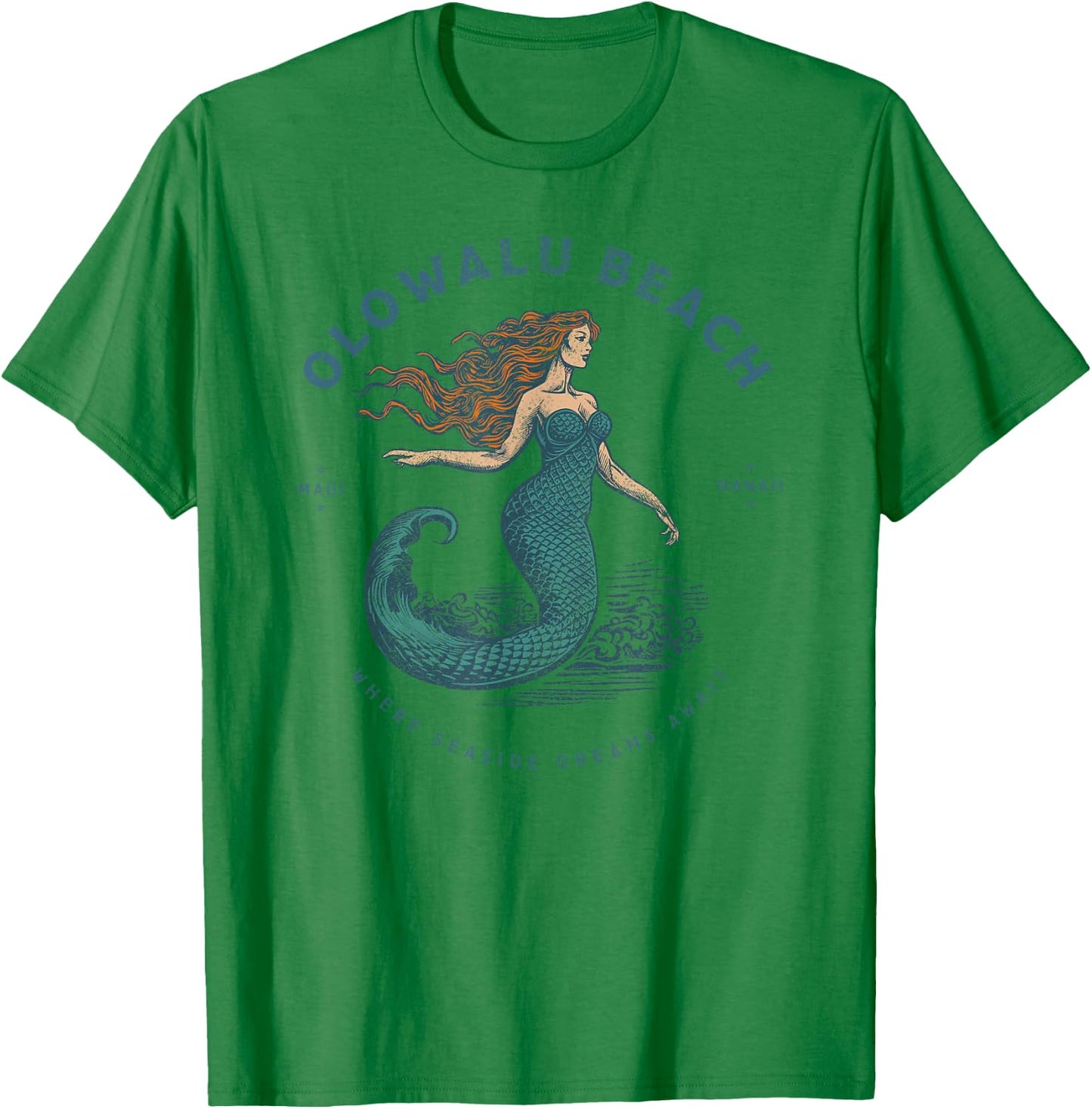 Olowalu Beach Maui Hawaii Retro Vintage Mermaid T-Shirt - T-Shirt | Irish Green