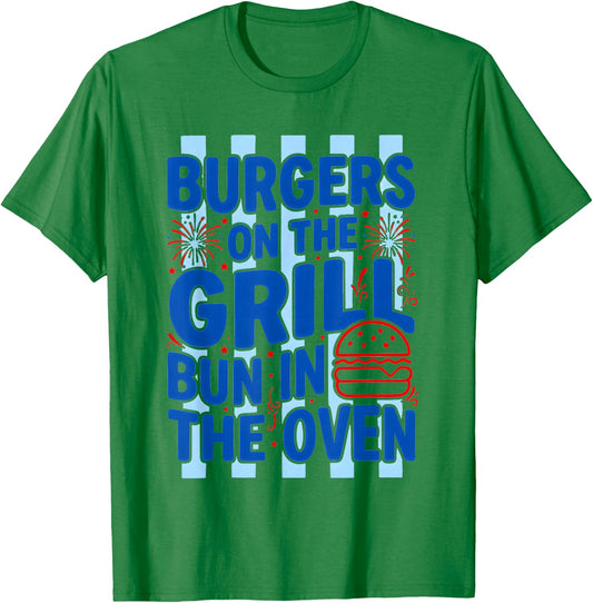 Daisy Striped Burgers On The Grill Bun in The Oven Pregnant T-Shirt - T-Shirt | Irish Green