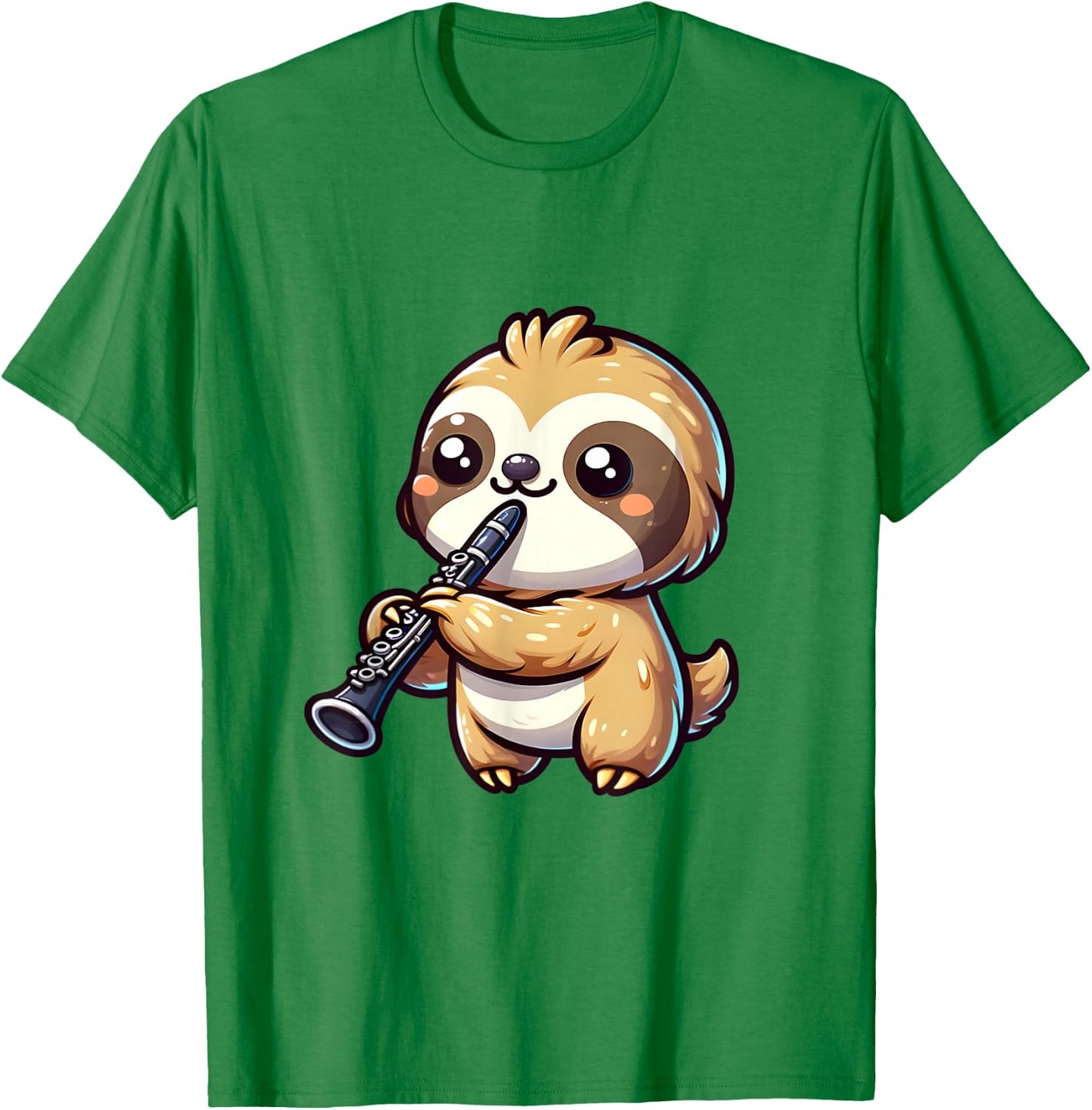 Cute Sloth Playing Clarinet Graphic Kawaii Sloth Clarinet T-Shirt - T-Shirt | Irish Green