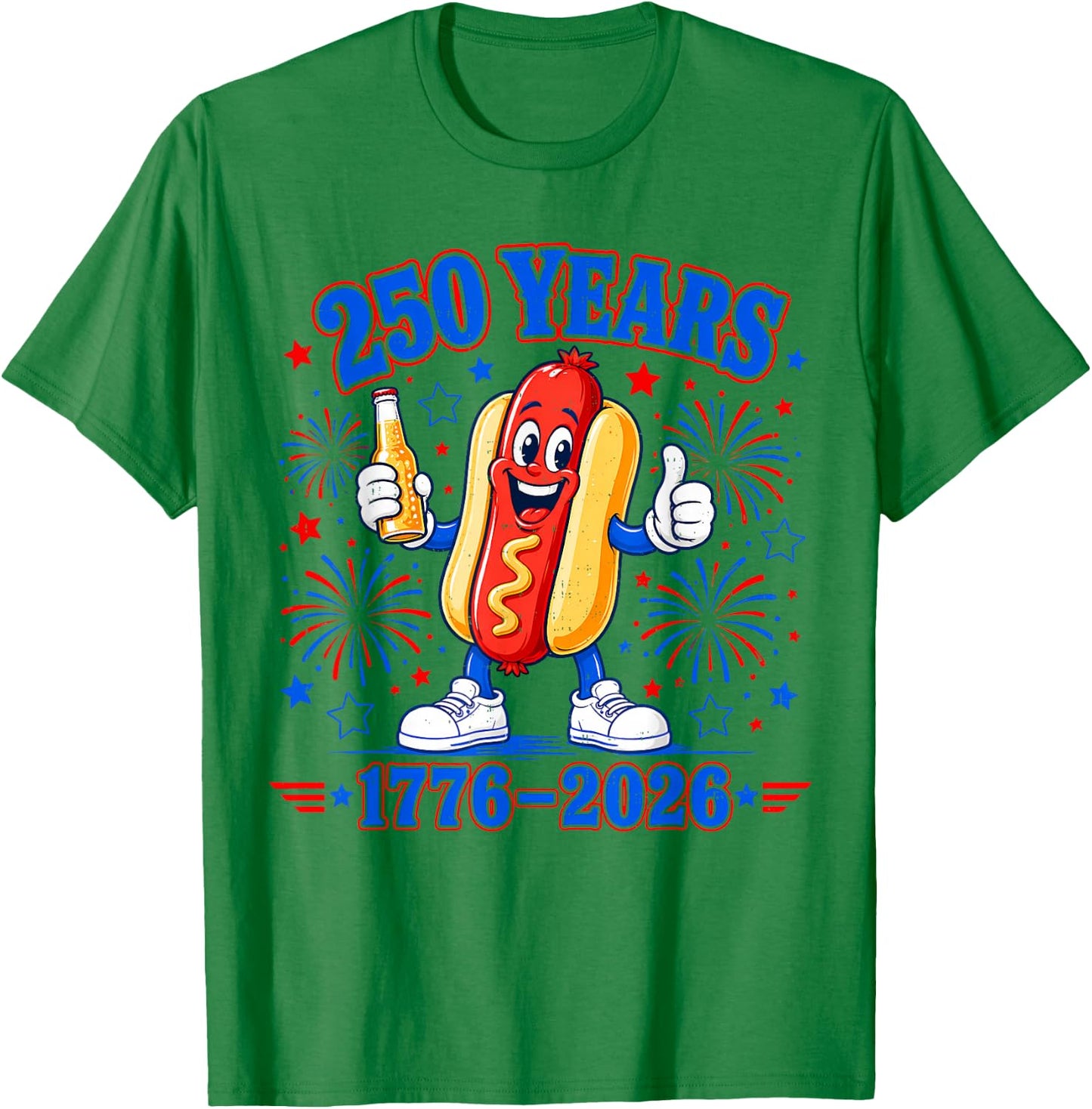 America 250th Anniversary USA Patriotic Hotdog 4th of July T-Shirt - T-Shirt | Irish Green