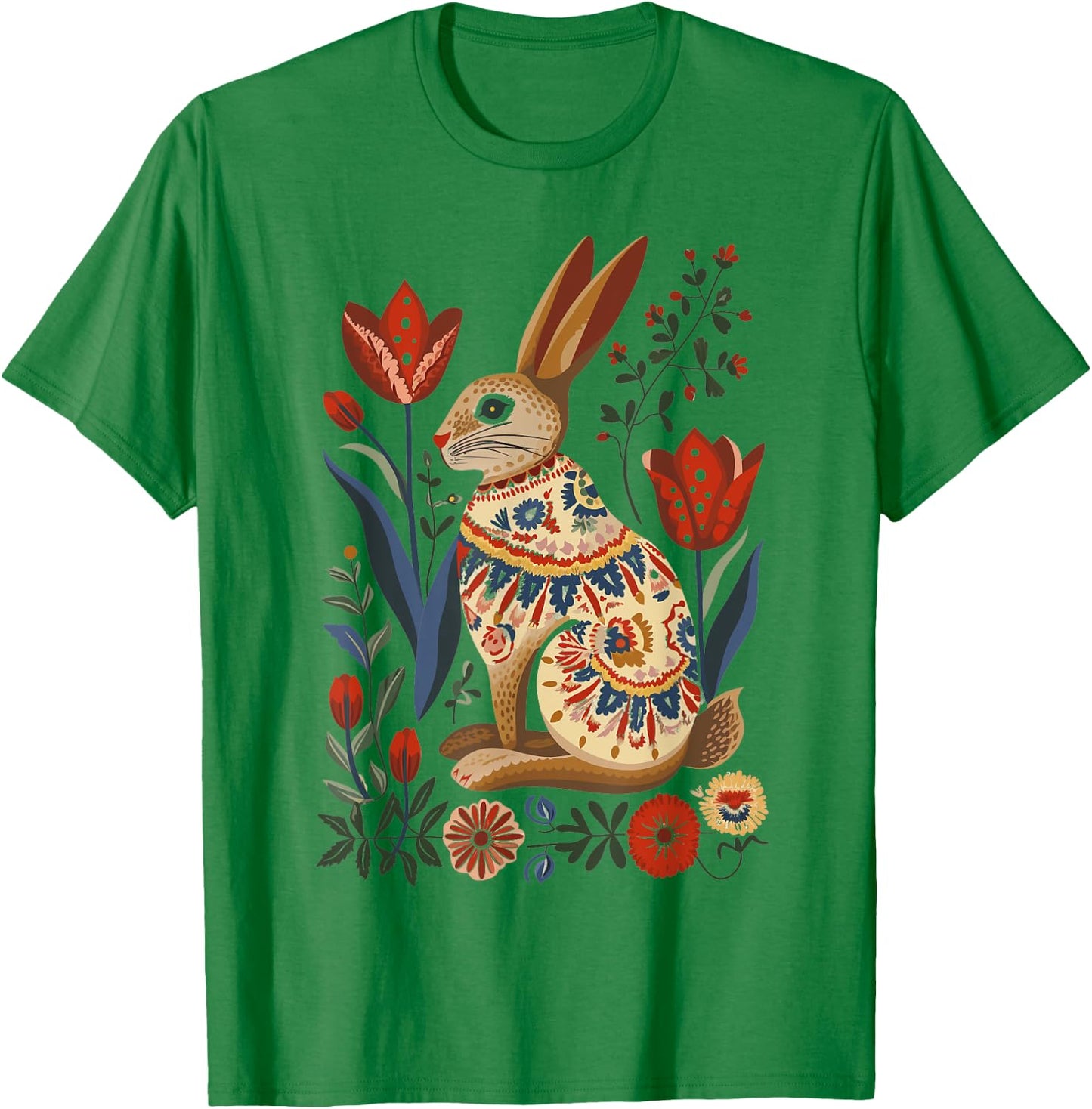 Easter Bunny Rabbit Spring | Norwegian Scandinavian Folk Art T-Shirt - T-Shirt | Irish Green
