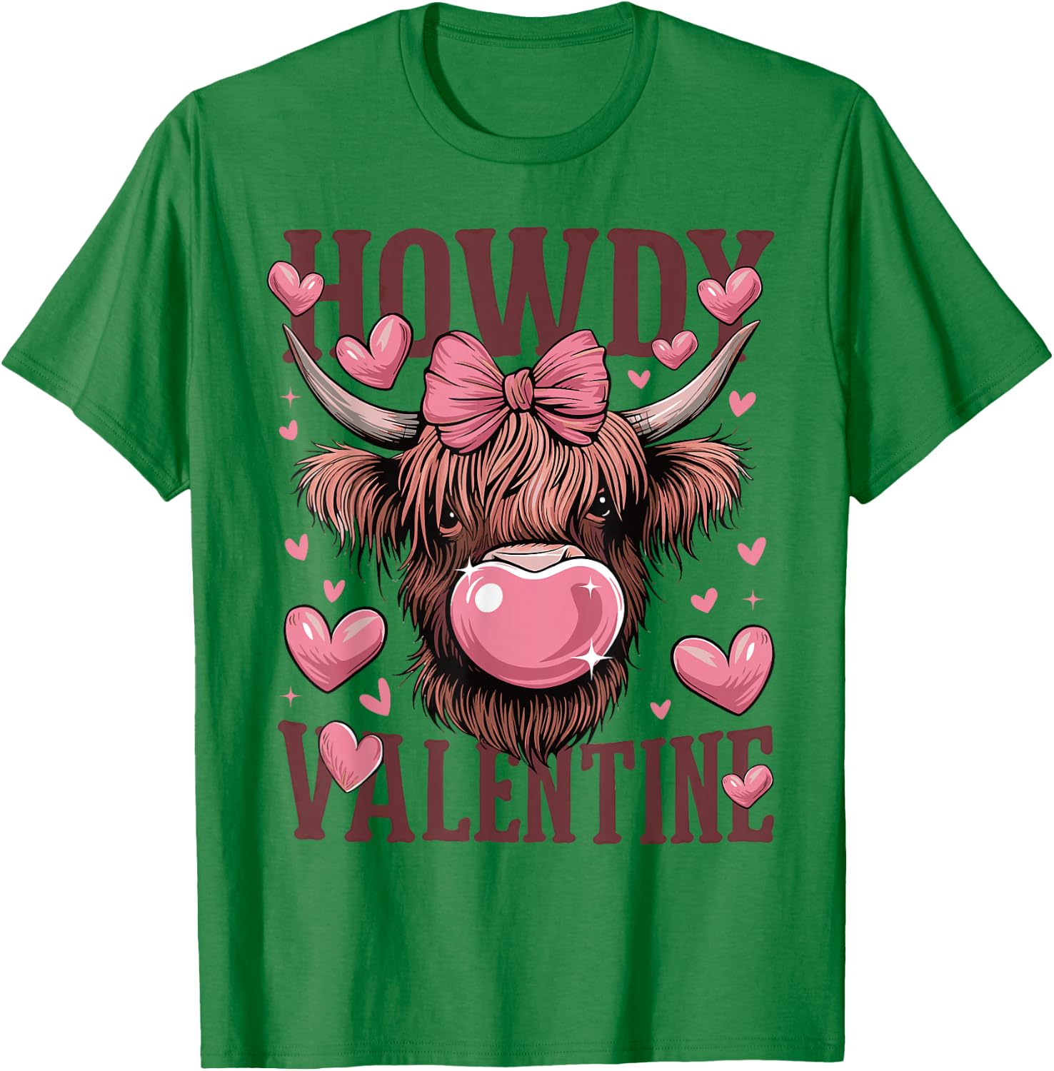 Funny Howdy Valentine Highland Cow Valentine’s Day Cow Lover T-Shirt - T-Shirt | Irish Green