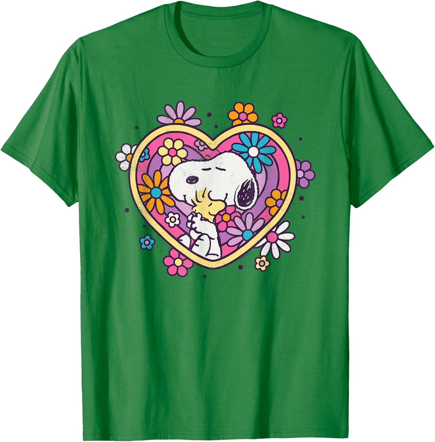 Peanuts Hug Heart Flowers , White T-Shirt - T-Shirt | Irish Green