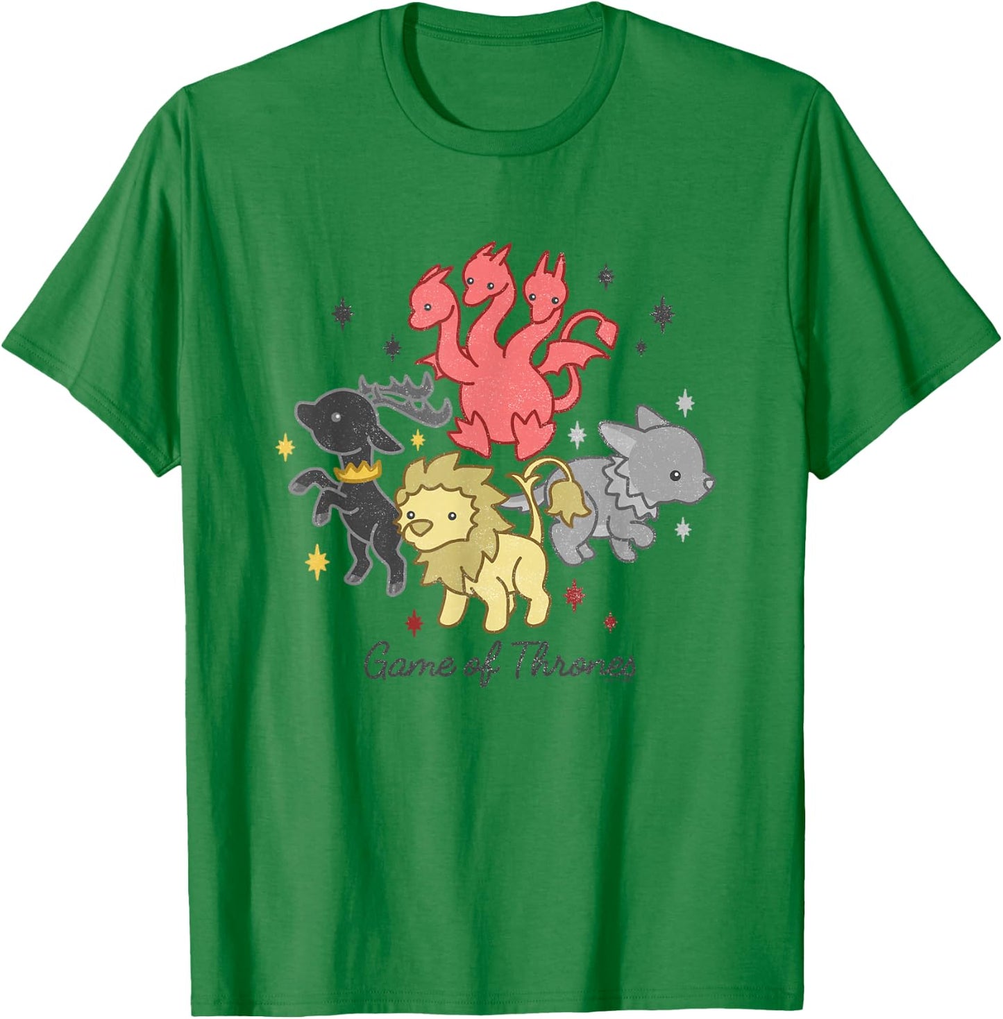 Game Of Thrones Dragon Stag Lion Direwolf House Chibi T-Shirt - T-Shirt | Irish Green