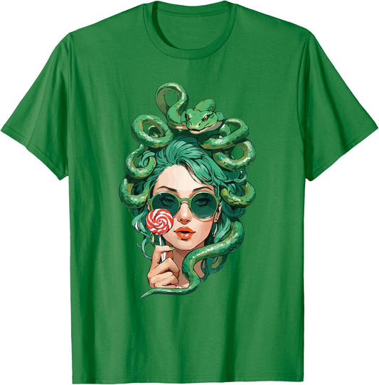 Medusa Lollipop - Modern Greek Mythology Fun T-Shirt - T-Shirt | Irish Green