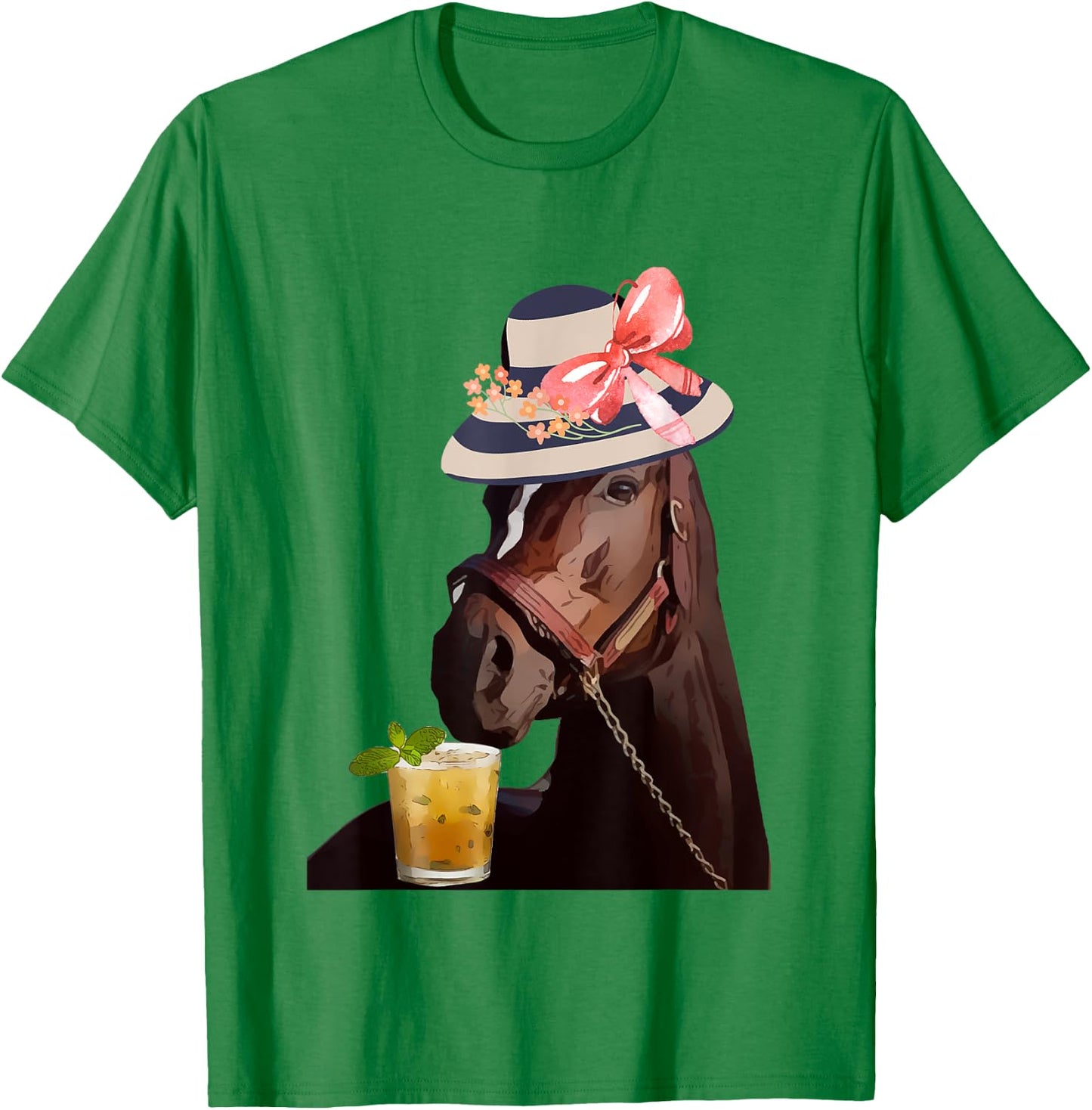 Funny Horse Derby Party Blue : Classic Fit Round Neck, Ruffle Sleeve T-Shirt - T-Shirt | Irish Green