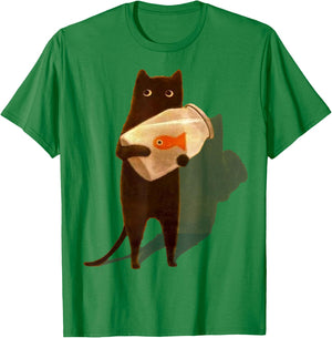 Eagerlys Cat Holding Goldfish Bowl Art Vintage T-Shirt - T-Shirt | Irish Green