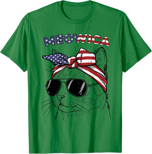 4th of July Cat Meowica USA America Patriotic Women Girls T-Shirt - T-Shirt | Irish Green