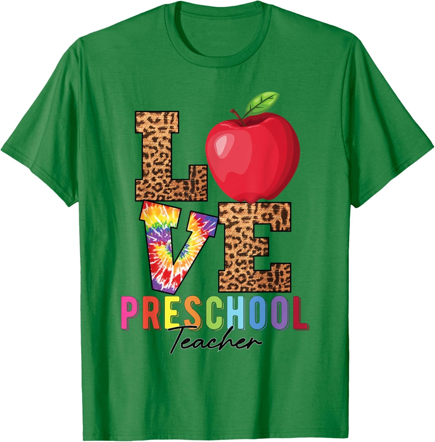 Preschool Teacher Leopard Tie Dye Love Preschool Teacher Women Girls Kids T-Shirt - T-Shirt | Irish Green