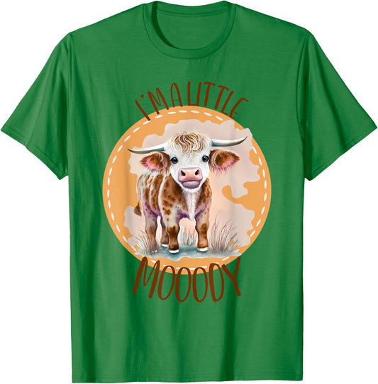 Funny Cow Calf Western Moody HIghland Farm Girl Longhorn Tan T-Shirt - T-Shirt | Irish Green