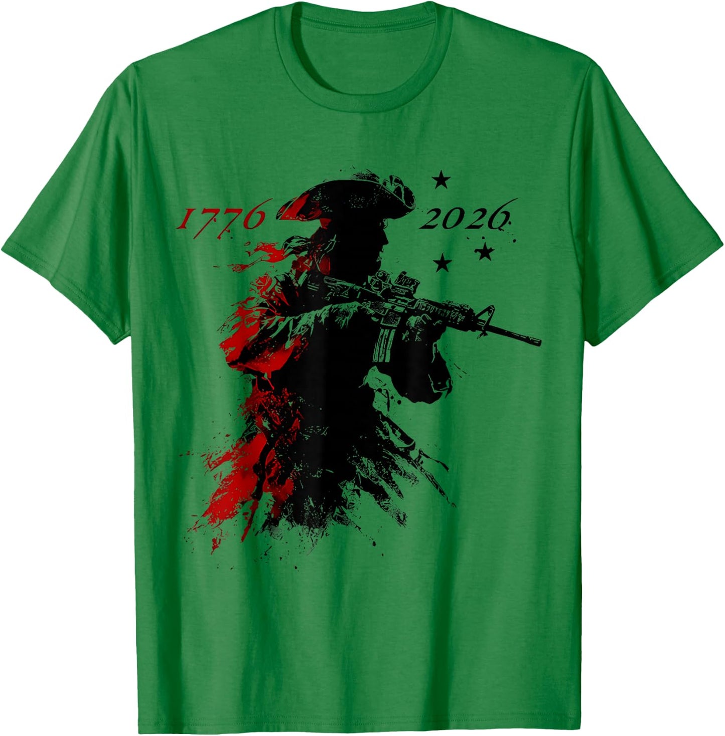 (2sides) Revolutionary Soldier US Flag USA 250th Anniversary T-Shirt - T-Shirt | Irish Green