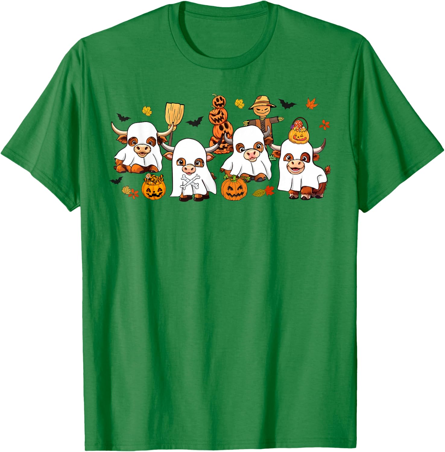 Cute Highland Cows Lovers Cow Ghost Spooky Western Halloween T-Shirt - T-Shirt | Irish Green