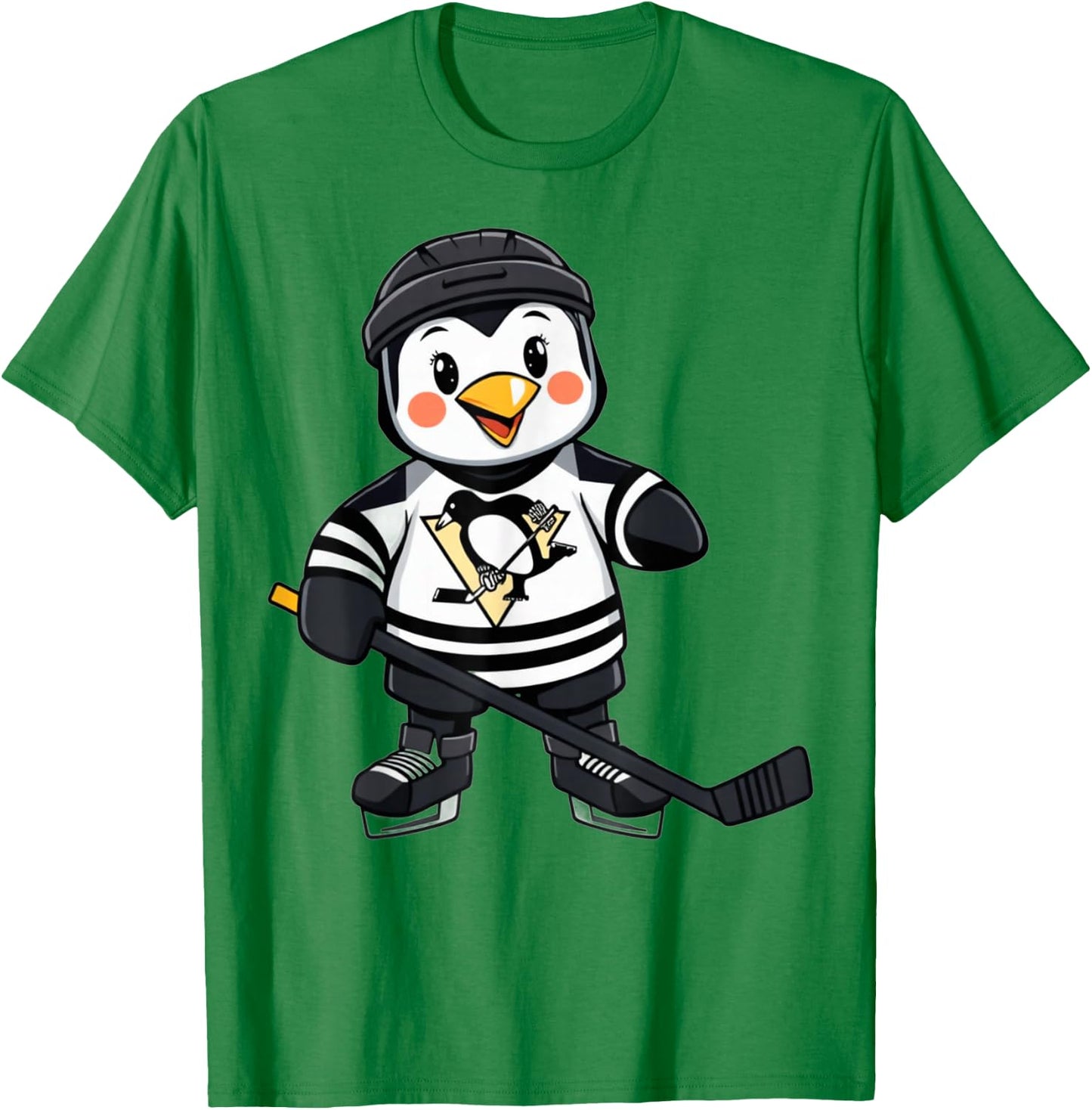 Cartoon Penguin Hockey Player Ice Hockey T-Shirt - T-Shirt | Irish Green