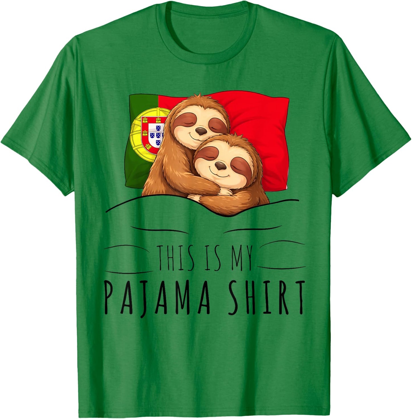 Portuguese Flag Pajama Sleeping Sloth Sleepover Portugal T-Shirt - T-Shirt | Irish Green