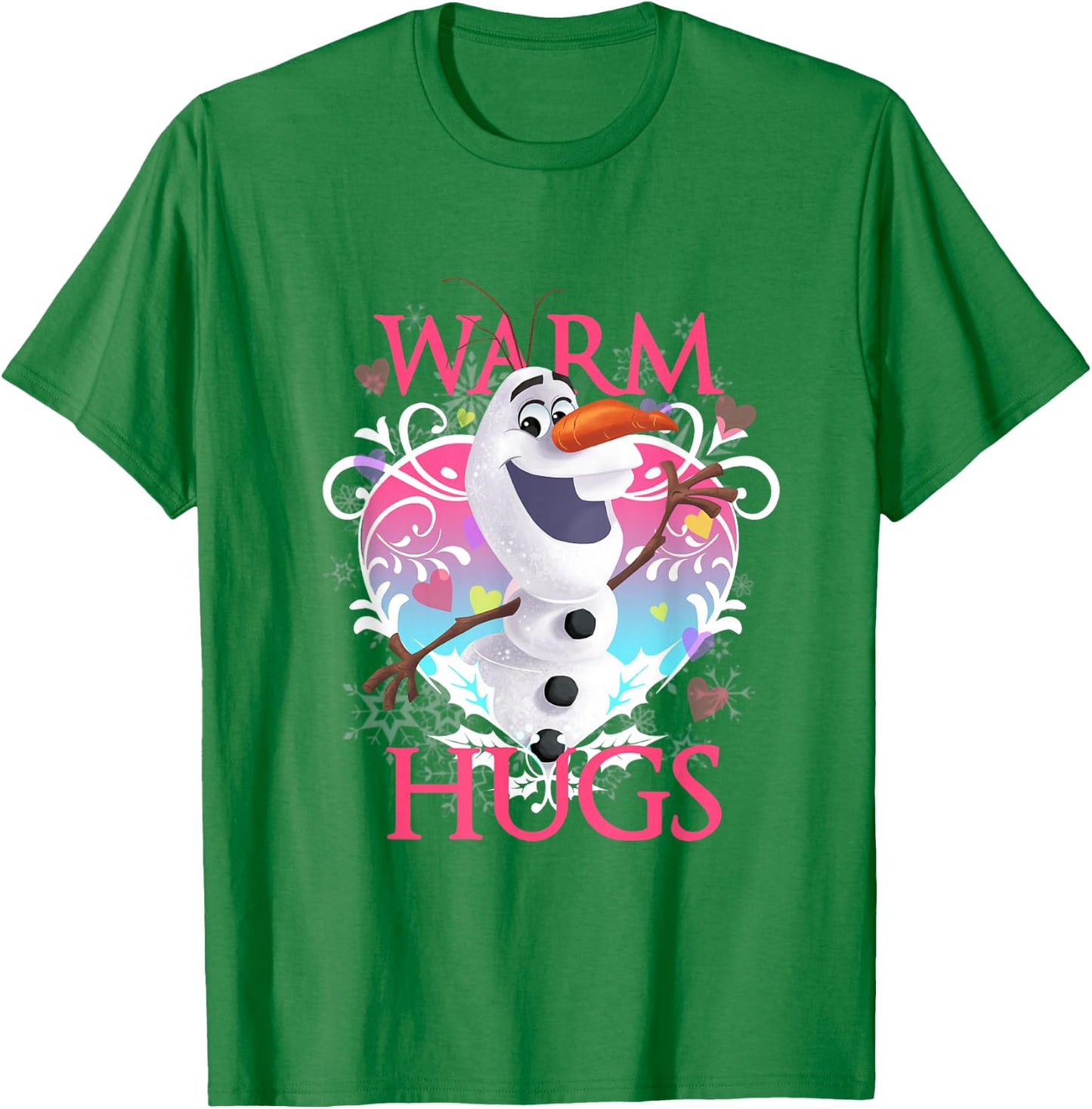 Disney Frozen Warm Hugs Olaf Heart Shaped Vintage Portrait T-Shirt - T-Shirt | Irish Green