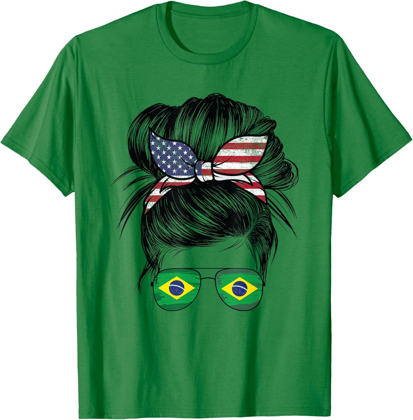 Half American Half Brazilian Girl USA Brazil Flag Patriot T-Shirt - T-Shirt | Irish Green