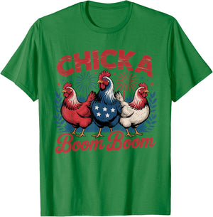 Chicka Boom Boom USA Patriotic Chicken 4th of July T-Shirt - T-Shirt | Irish Green