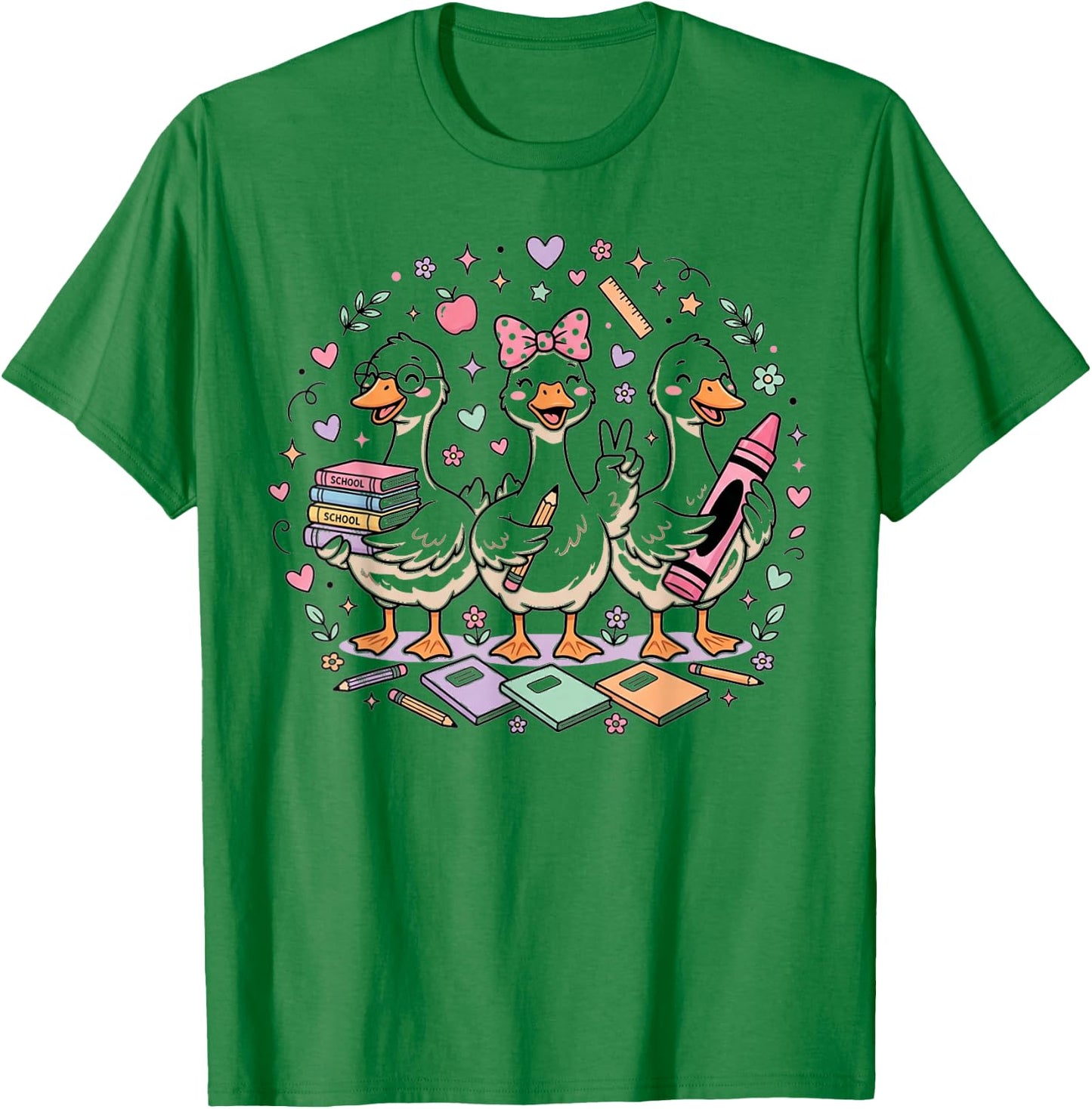 Kindergarten 1st Grade Goose Back to School Girls T-Shirt - T-Shirt | Irish Green