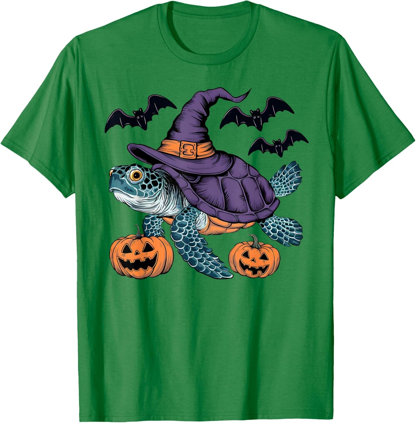 Pumpkin Bat Witch Costume Sea Turtle Halloween T-Shirt - T-Shirt | Irish Green