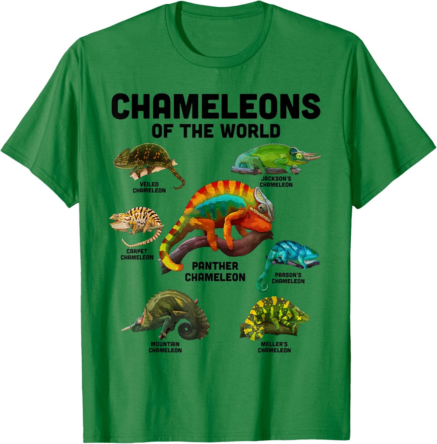 Chameleon Shirt Chameleons of the World Educational Reptile T-Shirt - T-Shirt | Irish Green