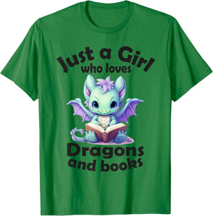Just a girl who loves Dragons and books, Dragon for Kids T-Shirt - T-Shirt | Irish Green
