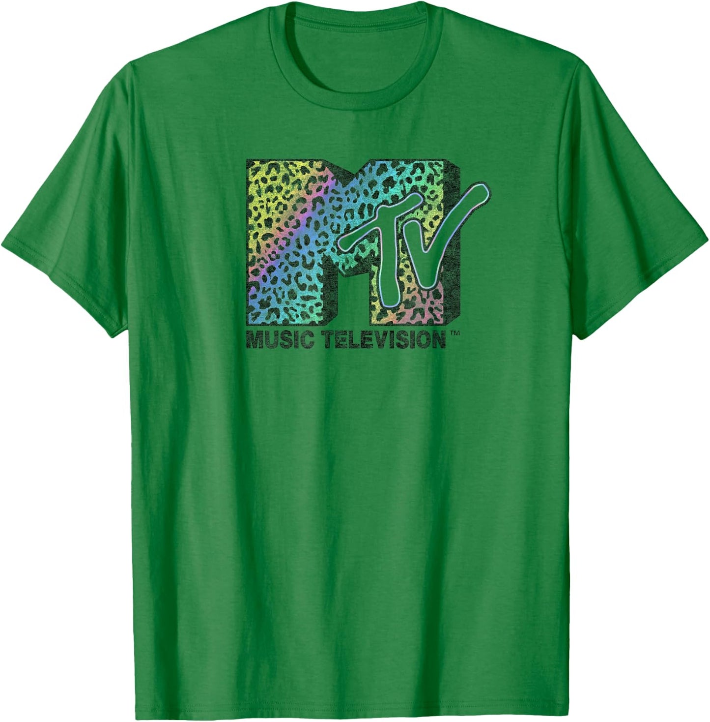 MTV Neon Leopard Print Music Television Logo , gray T-Shirt - T-Shirt | Irish Green