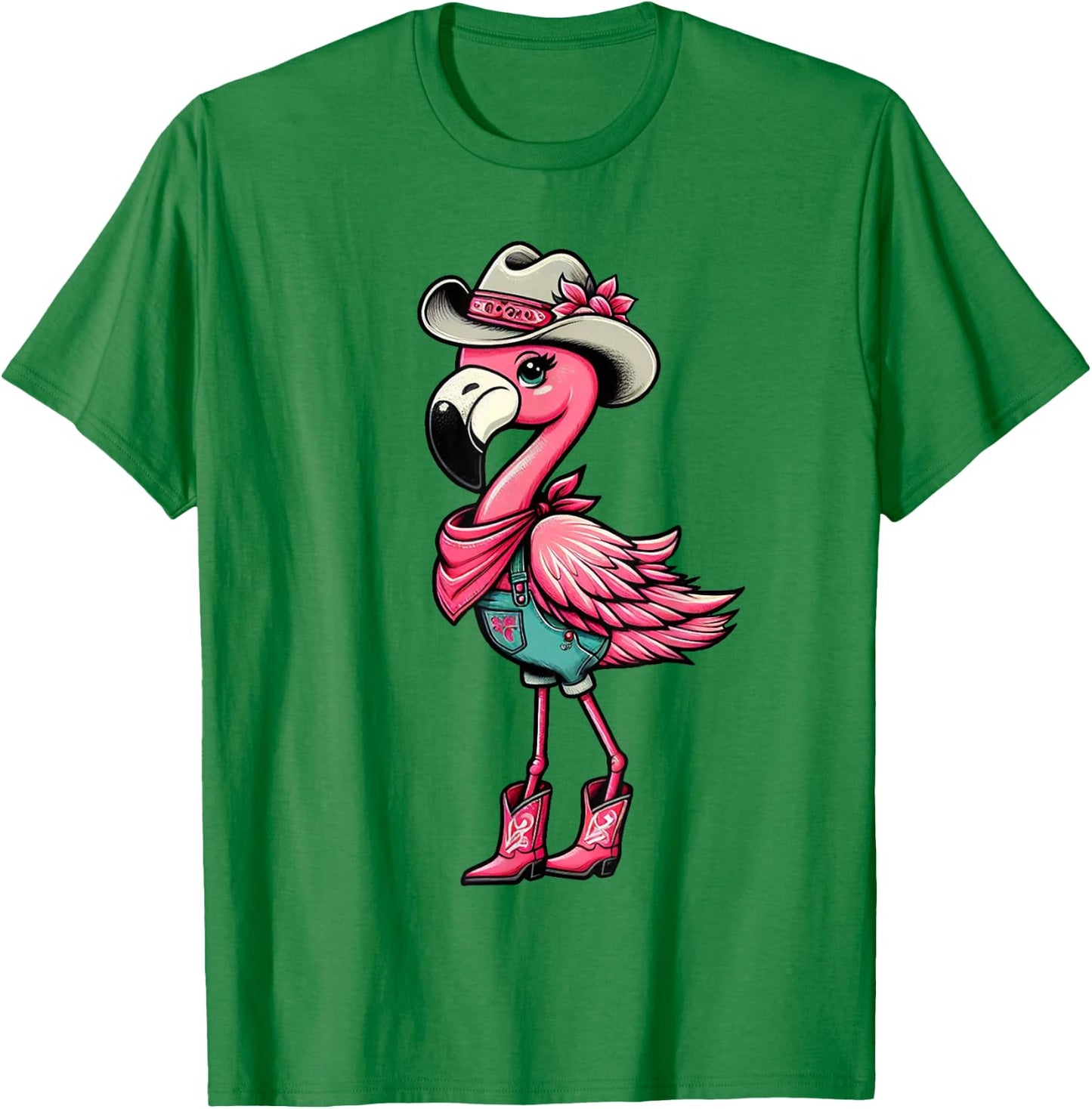 Flamingo Cowgirl Women Girl Cute Flamingo Tropical Birds T-Shirt - T-Shirt | Irish Green