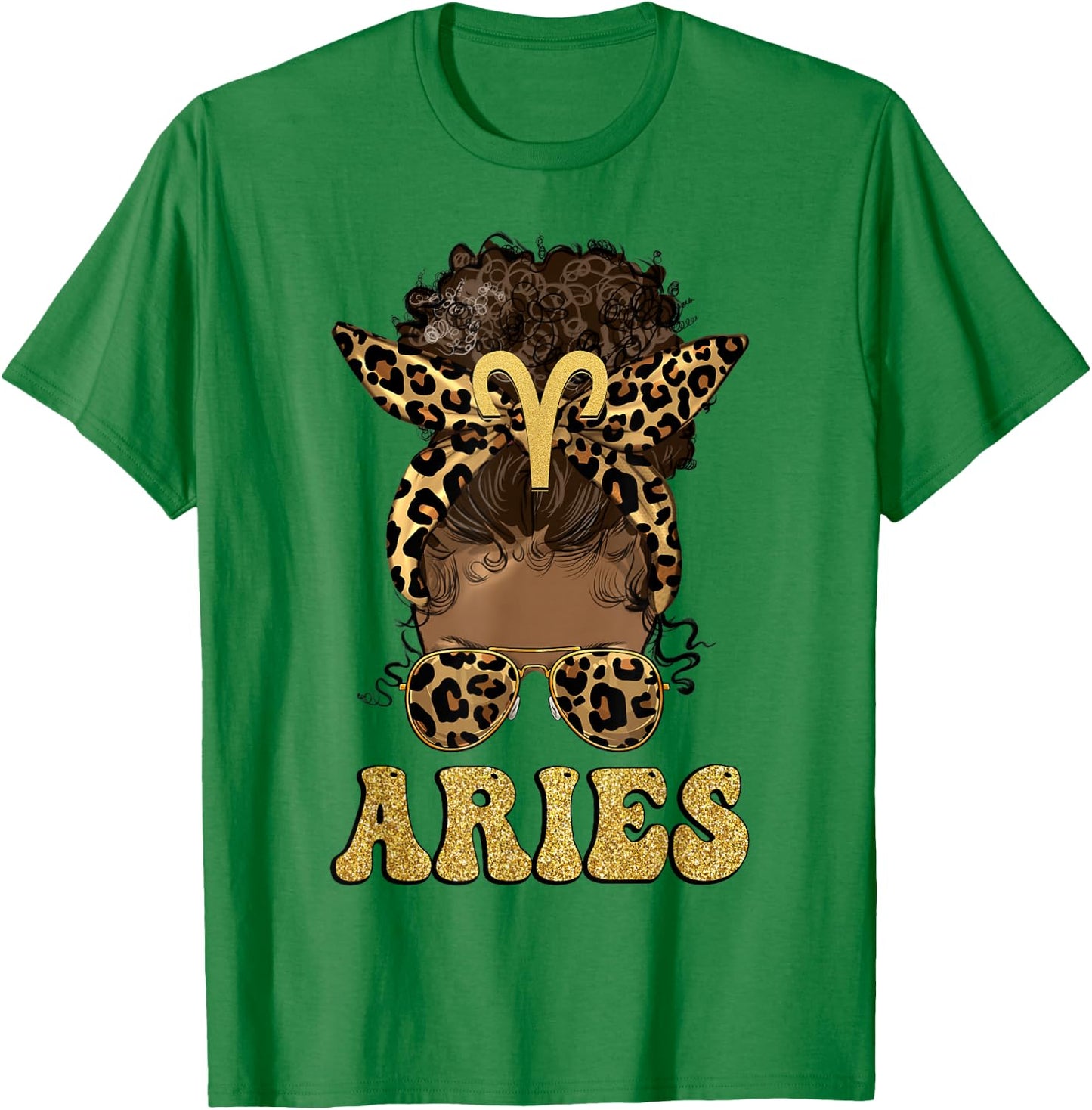 Aries Girl Afro Messy Bun African American Women T-Shirt - T-Shirt | Irish Green