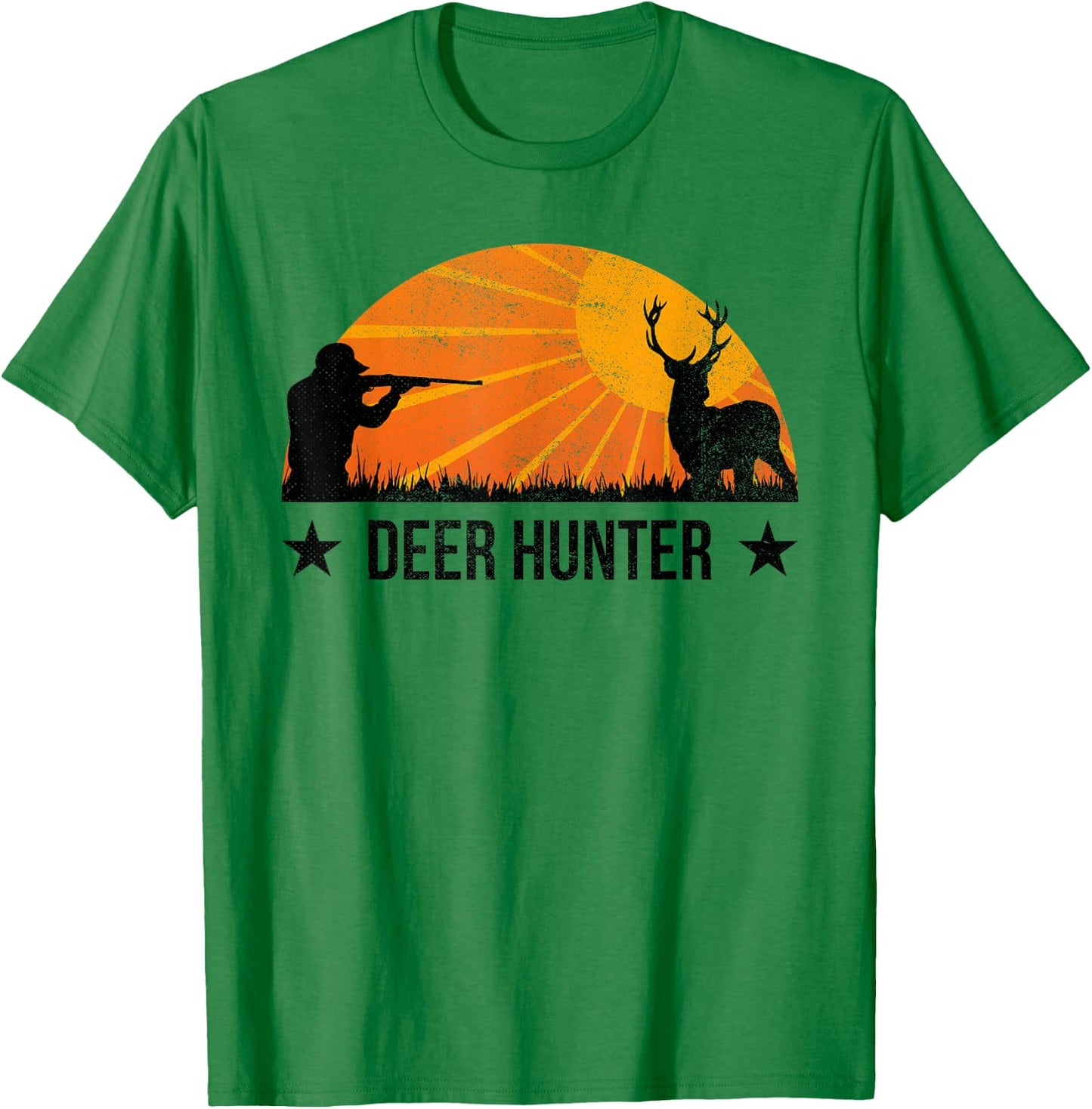 Deer Hunter Deer Hunting Retro Sunset T-Shirt - T-Shirt | Irish Green