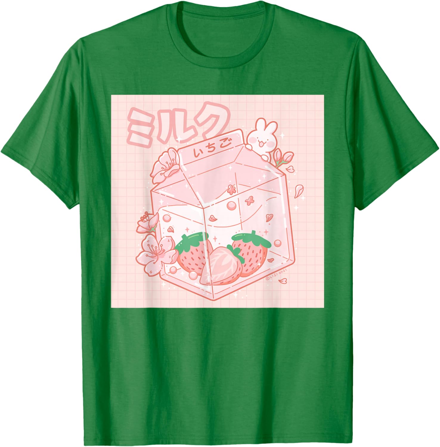 Strawberry Milk Bunny Japanese Kawaii Anime Aesthetic T-Shirt - T-Shirt | Irish Green