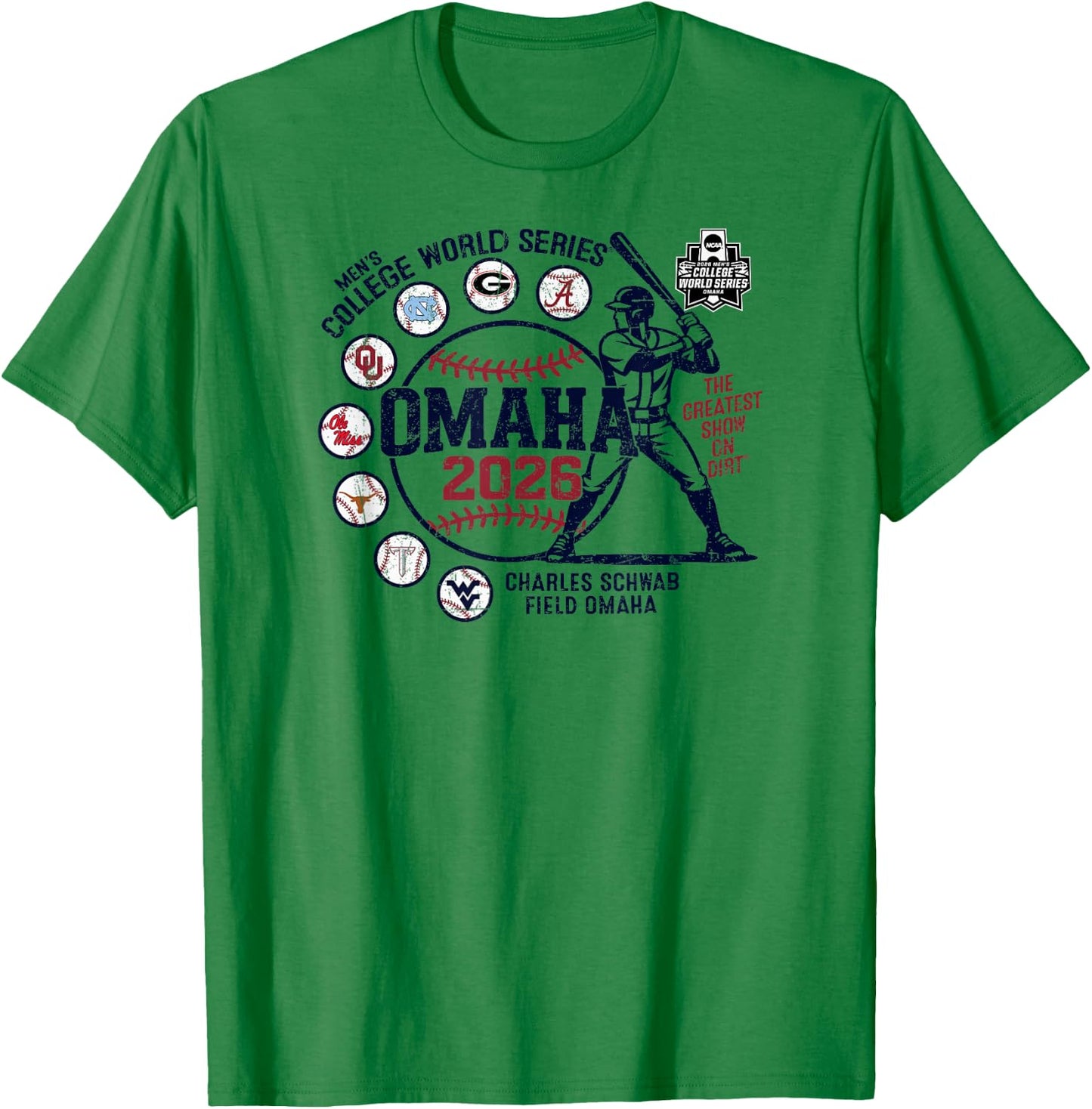 Men's College World Series 2026 NCAA Baseball 8-Team Gray T-Shirt - T-Shirt | Irish Green