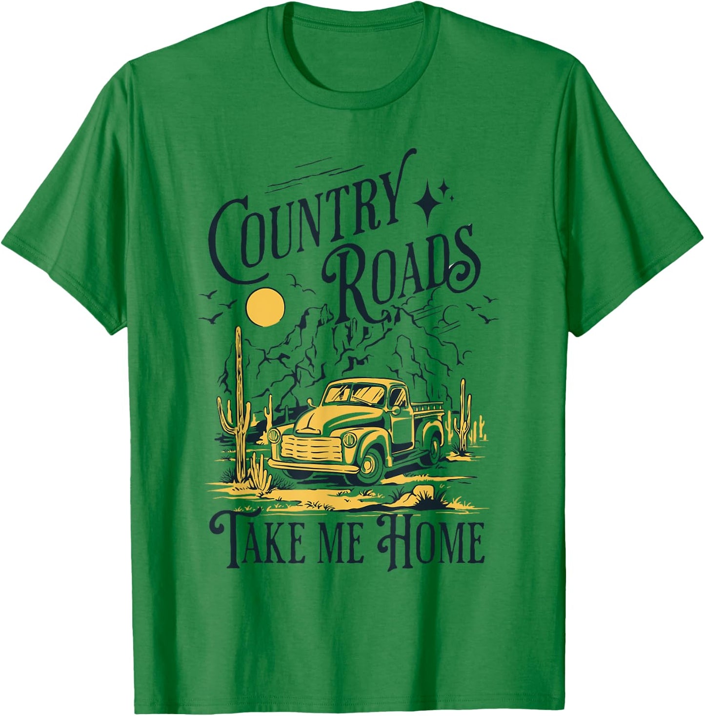 Country Roads Take Me Home Cowboy Western Virginia Retro T-Shirt - T-Shirt | Irish Green