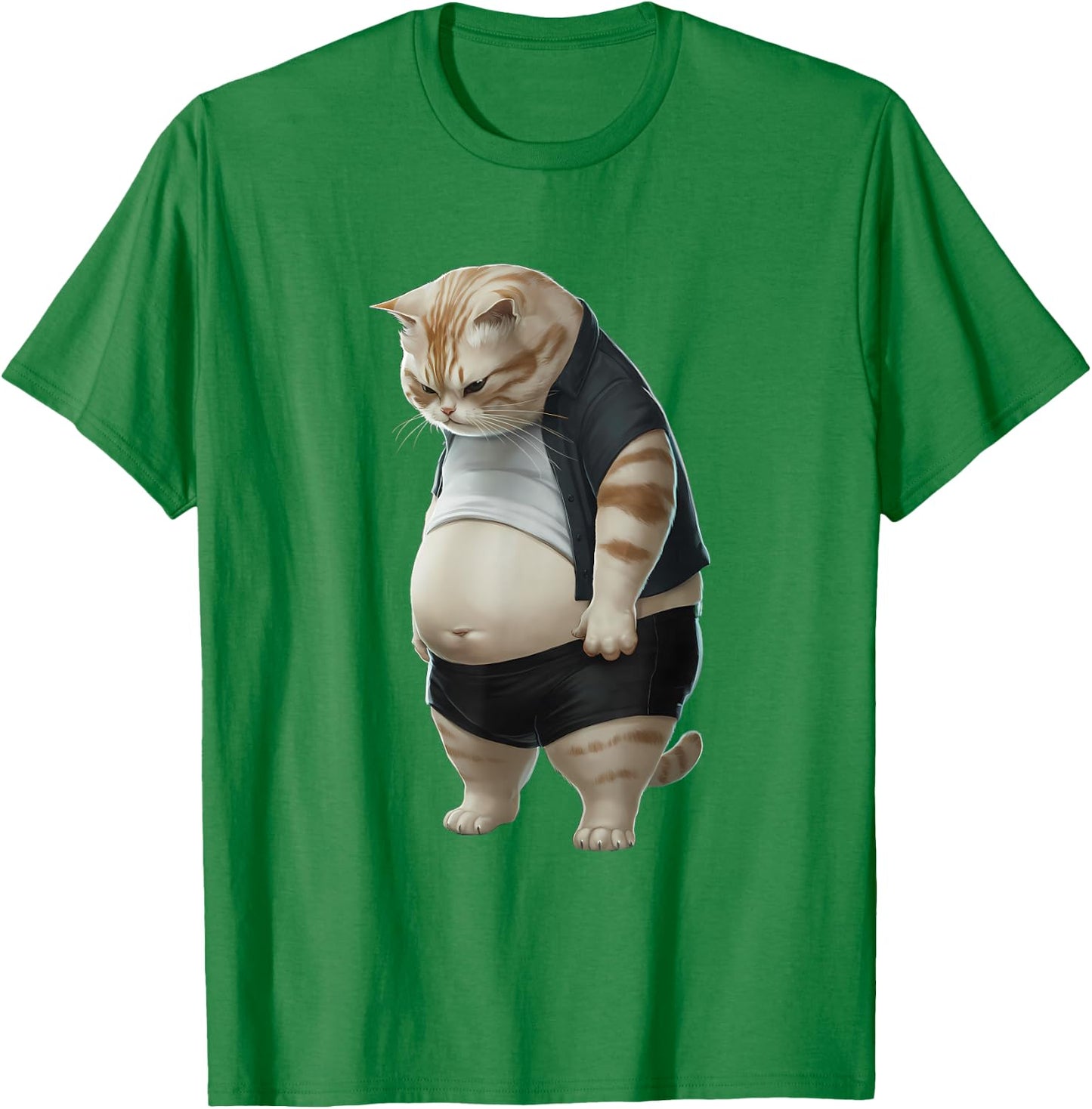 Chubby Cat Big Belly Cats Humor Fat Cat , white, S T-Shirt - T-Shirt | Irish Green
