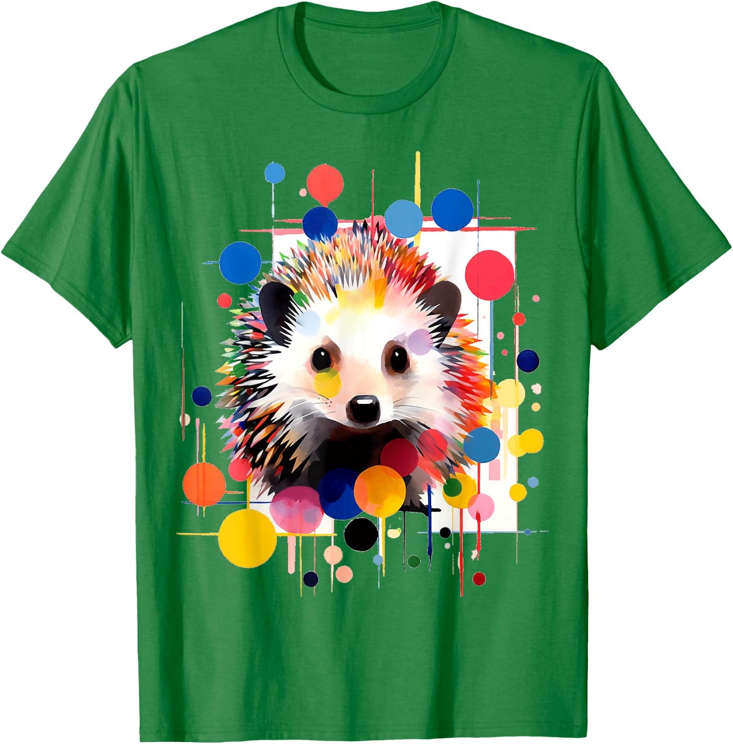 Hedgehog Colorful Art Abstract Animal Graphic Hedgehog T-Shirt - T-Shirt | Irish Green