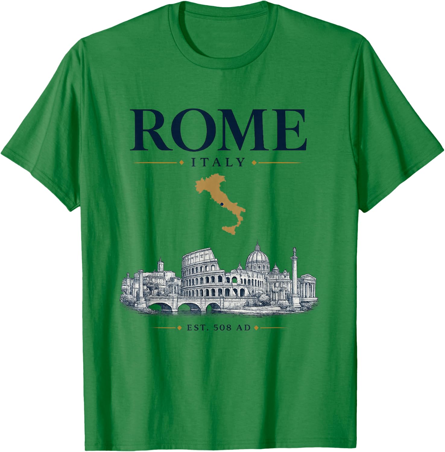 Rome Italy Vintage Skyline Retro Graphic T-Shirt - T-Shirt | Irish Green
