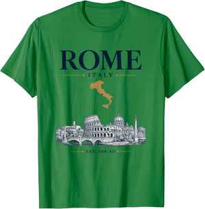 Rome Italy Vintage Skyline Retro Graphic T-Shirt - T-Shirt | Irish Green