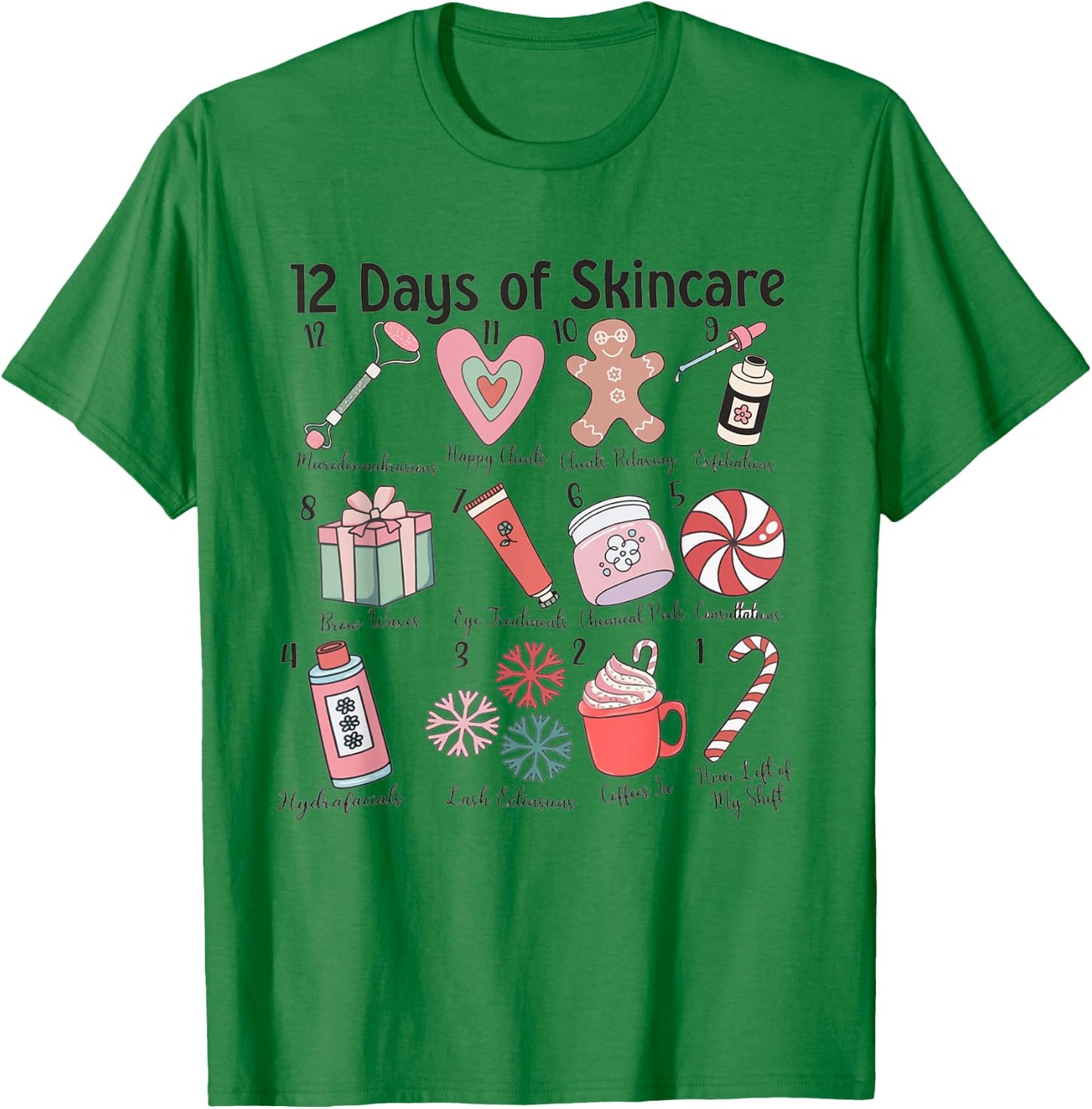 12 Days of Skincare Esthetician Christmas Dermatology MEDSPA T-Shirt - T-Shirt | Irish Green