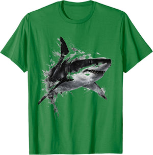 Shark Print Animal Graphic Abstract Drawing Shark , white, S T-Shirt - T-Shirt | Irish Green