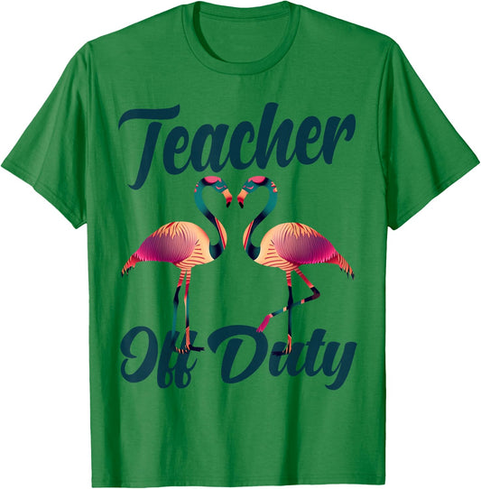 Teacher Off Duty Flamingo Love School Bye Bruh Hello Summer T-Shirt - T-Shirt | Irish Green
