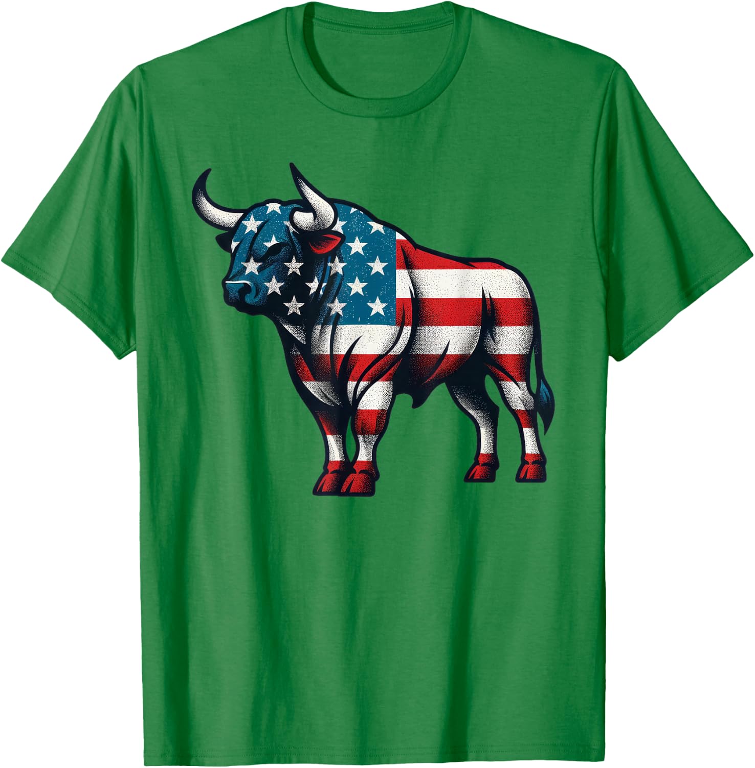 Bull American Flag USA Retro 4th Of July Western Cow America T-Shirt - T-Shirt | Irish Green