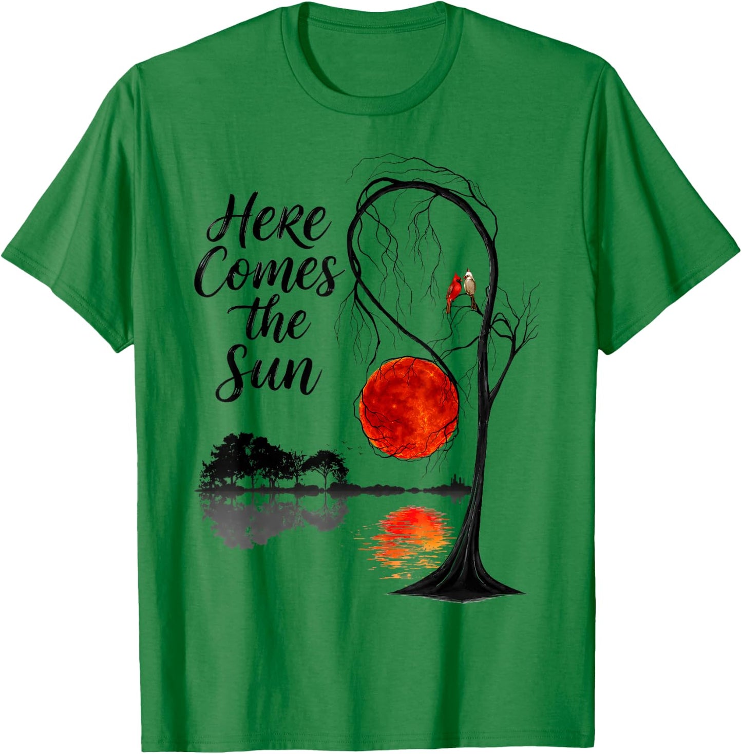 Vintage Guitar Lake Here Comes The Sun Summer Beach Gifts T-Shirt - T-Shirt | Irish Green