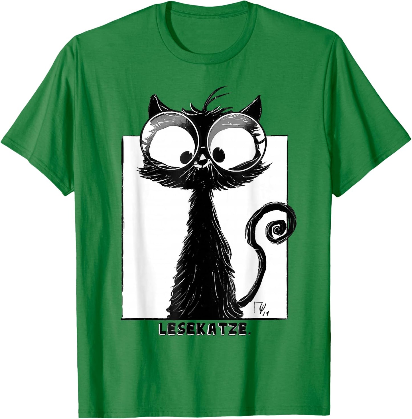Cute black cat with glasses is a reading cat , White T-Shirt - T-Shirt | Irish Green